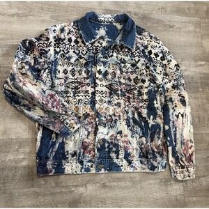 Robin's Jean Denim Jacket Coat Men's Aztec Splatter Blue Pink Black XL XXL